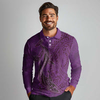 Hawaiian Whales Polynesian Art Motifs Long Sleeve Polo Shirt Purple Color - Polynesian Pride