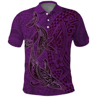 Hawaiian Whales Polynesian Art Motifs Polo Shirt Purple Color - Polynesian Pride