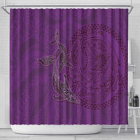 Hawaiian Whales Polynesian Art Motifs Shower Curtain Purple Color - Polynesian Pride
