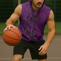 Hawaiian Whales Polynesian Art Motifs Sleeveless Zip Hoodie Purple Color - Polynesian Pride