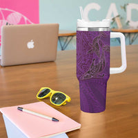 Hawaiian Whales Polynesian Art Motifs Tumbler With Handle Purple Color - Polynesian Pride