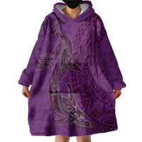 Hawaiian Whales Polynesian Art Motifs Wearable Blanket Hoodie Purple Color - Polynesian Pride