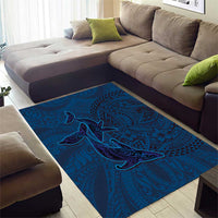 Hawaiian Whales Polynesian Art Motifs Area Rug Blue Color - Polynesian Pride