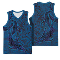 Hawaiian Whales Polynesian Art Motifs Basketball Jersey Blue Color - Polynesian Pride