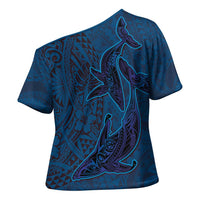 Hawaiian Whales Polynesian Art Motifs Cross Shoulder Shirt Blue Color - Polynesian Pride