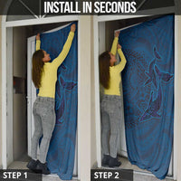 Hawaiian Whales Polynesian Art Motifs Door Cover Blue Color - Polynesian Pride