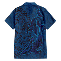 Hawaiian Whales Polynesian Art Motifs Family Matching Off Shoulder Maxi Dress and Hawaiian Shirt Blue Color - Polynesian Pride