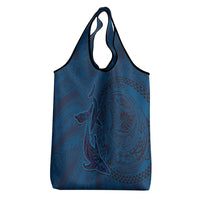 Hawaiian Whales Polynesian Art Motifs Grocery Bag Blue Color - Polynesian Pride