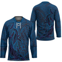Hawaiian Whales Polynesian Art Motifs Hockey Jersey Blue Color - Polynesian Pride