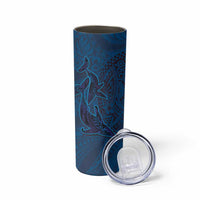 Hawaiian Whales Polynesian Art Motifs Skinny Tumbler Blue Color - Polynesian Pride
