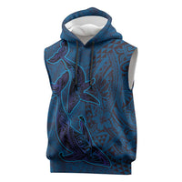 Hawaiian Whales Polynesian Art Motifs Sleeveless Hoodie Blue Color - Polynesian Pride