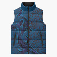 Hawaiian Whales Polynesian Art Motifs Sleeveless Puffer Jacket Blue Color - Polynesian Pride