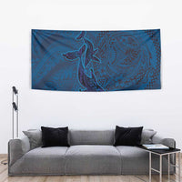 Hawaiian Whales Polynesian Art Motifs Tapestry Blue Color - Polynesian Pride
