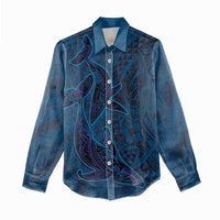 Hawaiian Whales Polynesian Art Motifs Women Casual Shirt Blue Color - Polynesian Pride