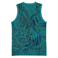 Hawaiian Whales Polynesian Art Motifs Basketball Jersey Turquoise Color - Polynesian Pride