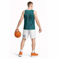 Hawaiian Whales Polynesian Art Motifs Basketball Jersey Turquoise Color - Polynesian Pride