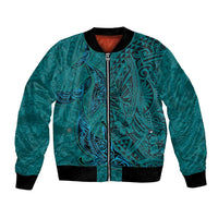 Hawaiian Whales Polynesian Art Motifs Bomber Jacket Turquoise Color LT03 Unisex Turquoise - Polynesian Pride