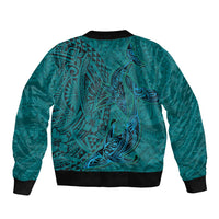 Hawaiian Whales Polynesian Art Motifs Bomber Jacket Turquoise Color LT03 - Polynesian Pride