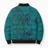 Hawaiian Whales Polynesian Art Motifs Bomber Puffer Jacket Turquoise Color - Polynesian Pride