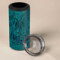 Hawaiian Whales Polynesian Art Motifs 4 in 1 Can Cooler Tumbler Turquoise Color - Polynesian Pride