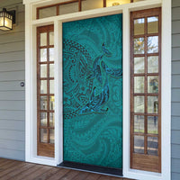 Hawaiian Whales Polynesian Art Motifs Door Cover Turquoise Color - Polynesian Pride