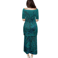 Hawaiian Whales Polynesian Art Motifs Family Matching Puletasi and Hawaiian Shirt Turquoise Color - Polynesian Pride