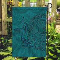 Hawaiian Whales Polynesian Art Motifs Garden Flag Turquoise Color - Polynesian Pride