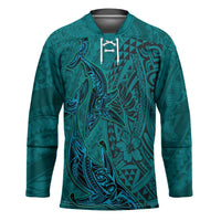 Hawaiian Whales Polynesian Art Motifs Hockey Jersey Turquoise Color - Polynesian Pride