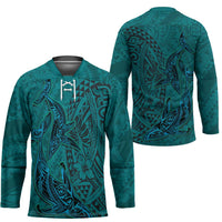 Hawaiian Whales Polynesian Art Motifs Hockey Jersey Turquoise Color - Polynesian Pride
