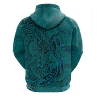 Hawaiian Whales Polynesian Art Motifs Hoodie Turquoise Color - Polynesian Pride