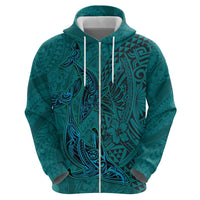 Hawaiian Whales Polynesian Art Motifs Hoodie Turquoise Color - Polynesian Pride