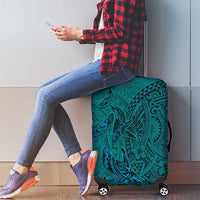 Hawaiian Whales Polynesian Art Motifs Luggage Cover Turquoise Color - Polynesian Pride