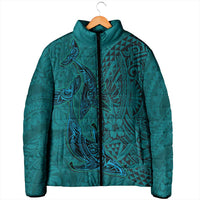 Hawaiian Whales Polynesian Art Motifs Padded Jacket Turquoise Color - Polynesian Pride
