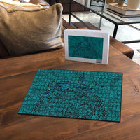 Hawaiian Whales Polynesian Art Motifs Puzzle Turquoise Color - Polynesian Pride