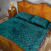 Hawaiian Whales Polynesian Art Motifs Quilt Bed Set Turquoise Color - Polynesian Pride