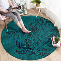 Hawaiian Whales Polynesian Art Motifs Round Carpet Turquoise Color - Polynesian Pride