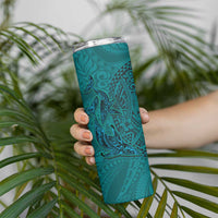 Hawaiian Whales Polynesian Art Motifs Skinny Tumbler Turquoise Color - Polynesian Pride