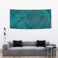 Hawaiian Whales Polynesian Art Motifs Tapestry Turquoise Color - Polynesian Pride