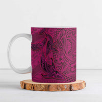 Hawaiian Whales Polynesian Art Motifs Ceramic Mug Pink Color - Polynesian Pride