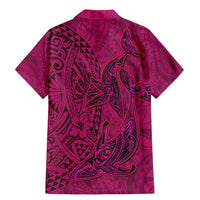 Hawaiian Whales Polynesian Art Motifs Family Matching Mermaid Dress and Hawaiian Shirt Pink Color - Polynesian Pride