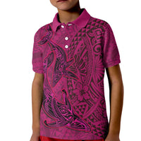 Hawaiian Whales Polynesian Art Motifs Kid Polo Shirt Pink Color - Polynesian Pride