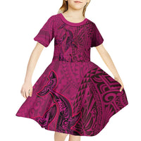 Hawaiian Whales Polynesian Art Motifs Kid Short Sleeve Dress Pink Color - Polynesian Pride