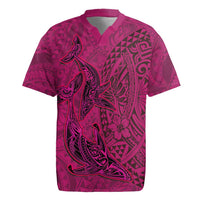Hawaiian Whales Polynesian Art Motifs Rugby Jersey Pink Color - Polynesian Pride