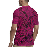 Hawaiian Whales Polynesian Art Motifs Rugby Jersey Pink Color - Polynesian Pride