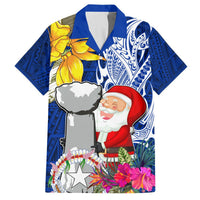 Custom Northern Mariana Islands Christmas Hawaiian Shirt Funny Santa Hug Latte Stone Ylang-ylang and Polynesia Pattern Blue LT03 Blue - Polynesian Pride
