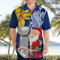 Custom Northern Mariana Islands Christmas Hawaiian Shirt Funny Santa Hug Latte Stone Ylang-ylang and Polynesia Pattern Blue LT03 - Polynesian Pride