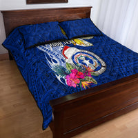 Custom Northern Mariana Islands Christmas Quilt Bed Set Funny Santa Hug Latte Stone Ylang-ylang and Polynesia Pattern Blue LT03 - Polynesian Pride