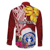 Custom Northern Mariana Islands Christmas Family Matching Summer Maxi Dress and Hawaiian Shirt Funny Santa Hug Latte Stone Ylang-ylang and Polynesia Pattern Red LT03 - Polynesian Pride