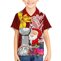Custom Northern Mariana Islands Christmas Family Matching Summer Maxi Dress and Hawaiian Shirt Funny Santa Hug Latte Stone Ylang-ylang and Polynesia Pattern Red LT03 Son's Shirt Red - Polynesian Pride