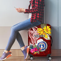 Custom Northern Mariana Islands Christmas Luggage Cover Funny Santa Hug Latte Stone Ylang-ylang and Polynesia Pattern Red LT03 - Polynesian Pride